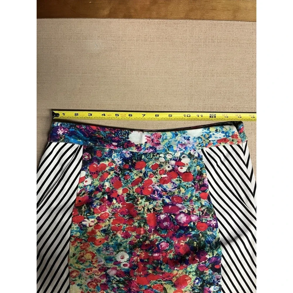 Tabitha Floral Art Deco Color Block Striped High Rise Business Casual Skirt 0 - Picture 6 of 8